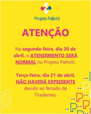 Projeto Pallotti informa alterações no atendimento durante o feriado de Tiradentes