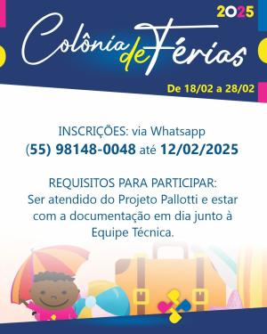 Colônia de Férias recebe inscrições até essa quarta, 12/02